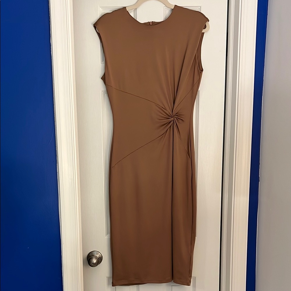 H&M Light Brown/Taupe Sleeveless Drapes Sheath Dress